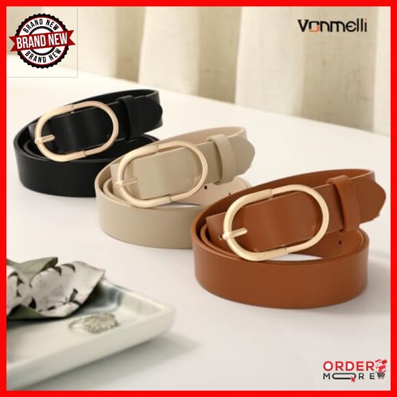 3 Pack Faux Leather Belts Gold Buckle Women\'s Dress Casual Jeans main image 7